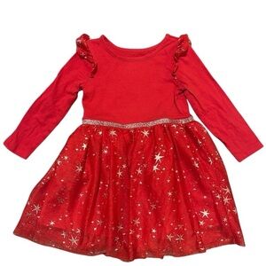 Red Starry Long Sleeve Dress 2T